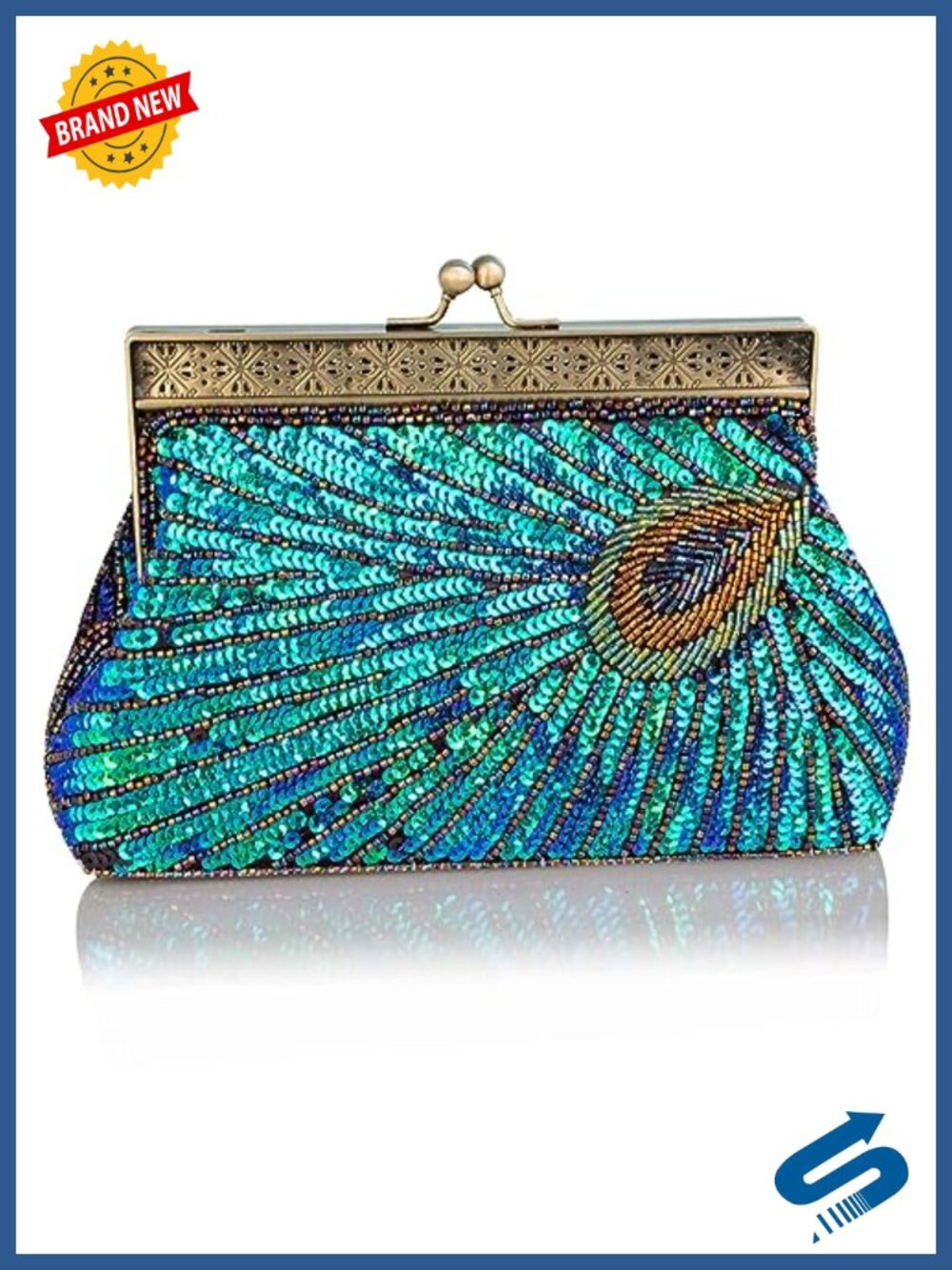 Beaded Sequined Evening Clutch Detachable Strap Formal Party Purse